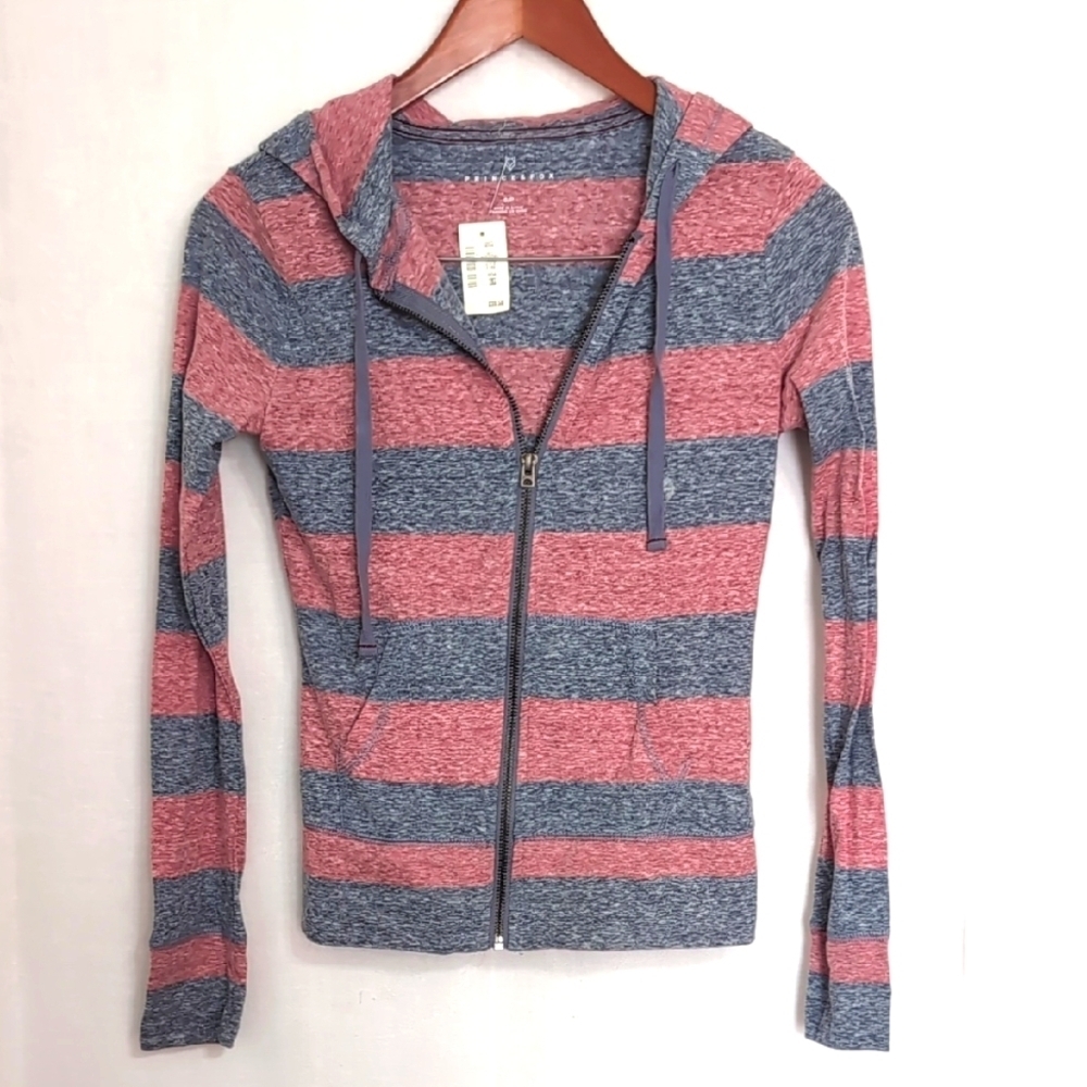 Prince & Fox Red Grey Stripe Zip Up Hooded Jacket Size Small, New with Tags